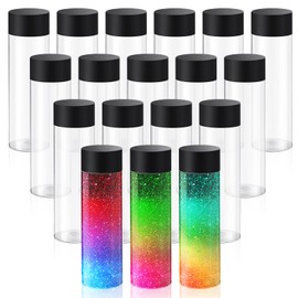 Tanlade 24 Pcs Clear Plastic Bottles Empty Sensory Bottles with Caps PET Plastic Juice Bottles Reusable Bulk Leakproof Drink Container Plastic Sensory Bottles for Juice Milk (Black Lid,12 oz/ 350 ml)