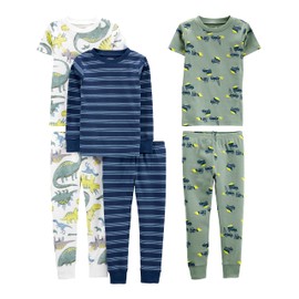 Simple Joys by Carter's Boys' 6-Piece Snug Fit Cotton Pajama Set, Blue/Green/Dinosaur