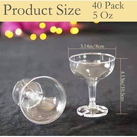 EPLTFCH 40 PCS Champagne Tower Glasses, 5 Oz Plastic Champagne Coupe Glasses, Champagne Glasses Plastic Disposable, Clear, Unbreakable