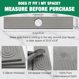 HIULLEN Dish Drying Mat, Sink Tap Splash Guard, Tap Mat, Diatomaceous Earth Sink Mat, Stone Mat, Tap Protection, Diatomaceous Earth Stone Sink Splash Pad for Kitchen and Bathroom (45 x 10 cm)