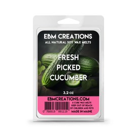 Fresh Picked Cucumber Soy Wax Melts - 3.2oz, 6 Cube Clamshell, All Natural, Highly Scented, Long-Lasting Aroma, Premium Quality, Handmade, Non-Toxic, Eco-Friendly