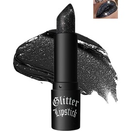 Glitter Lipstick, Waterproof Long Lasting Lip Gloss, Diamond Metallic Sparkling Matte Lipstick, Matte Glitter Lipstick Lip Gloss for Women Lips Make-Up, Gift for Women's Day 06 Black