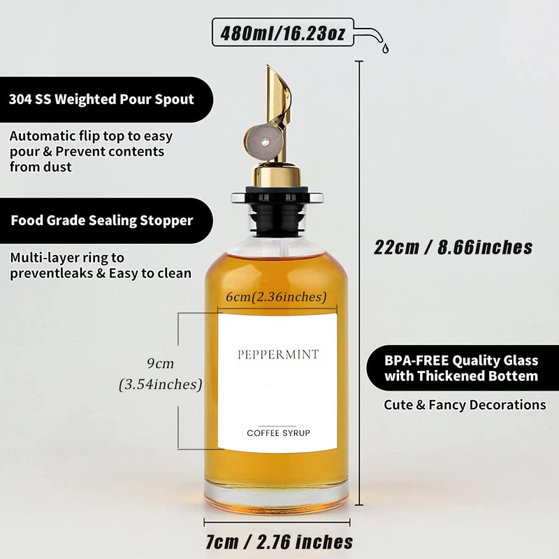 Ezebesta Set of 3 Coffee Syrup Glass Dispenser Bottles 16.23oz