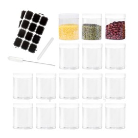 BiBOTLSFLY 250ml 16pcs Clear Plastic Round Jars with White Lids, Leak-Proof Storage Jars Containers for DIY Crafts, Kitchen Use, Beauty Product and More
