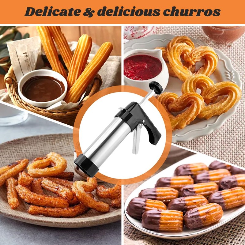 Churro Maker Machine, Stainless Steel Churros Gun Kit with 8