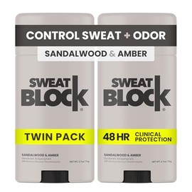 SweatBlock Clinical Strength Deodorant and Antiperspirant for Men and Women Sandalwood & Amber Scent 2 Pack 48 Hour Protection Against Odor & Excessive Sweat Ideal for Active Lifestyles and Daily Use