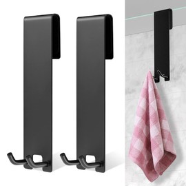Traumarkeu Shower Wall Hooks, Shower Hooks without Drilling, Hooks for the Shower Cubicle, Towel Holder, Shower Screen, Suitable for Glass Thicknesses of 6-11 mm (Pack of 2, Matt Black)