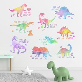 Yovkky Inspirational Pastel Gradient Dinosaur Wall Decals Stickers, Colorful Dino Motivational Quote Neutral Toddlers Nursery Decor, Positive Home Decorations Kids Bedroom Playroom Classroom Art