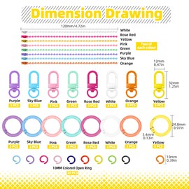 Mardatt Pack of 102 Colourful Trigger Spring O-Rings with Lobster Claw Clasps Kit, Metal Key Ring Snap Hook Buckle Bag Clasps and Jump Ring Ball Beads Chain, DIY Project