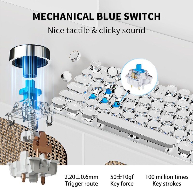 TK950 Wireless Typewriter Keyboard and Mouse Combo,104 Keys Retro Typewriter
