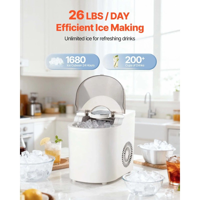 Portable Countertop Ice Maker 7-Cube Self-Cleaning Machine 26 Lbs/DAY 6-Min