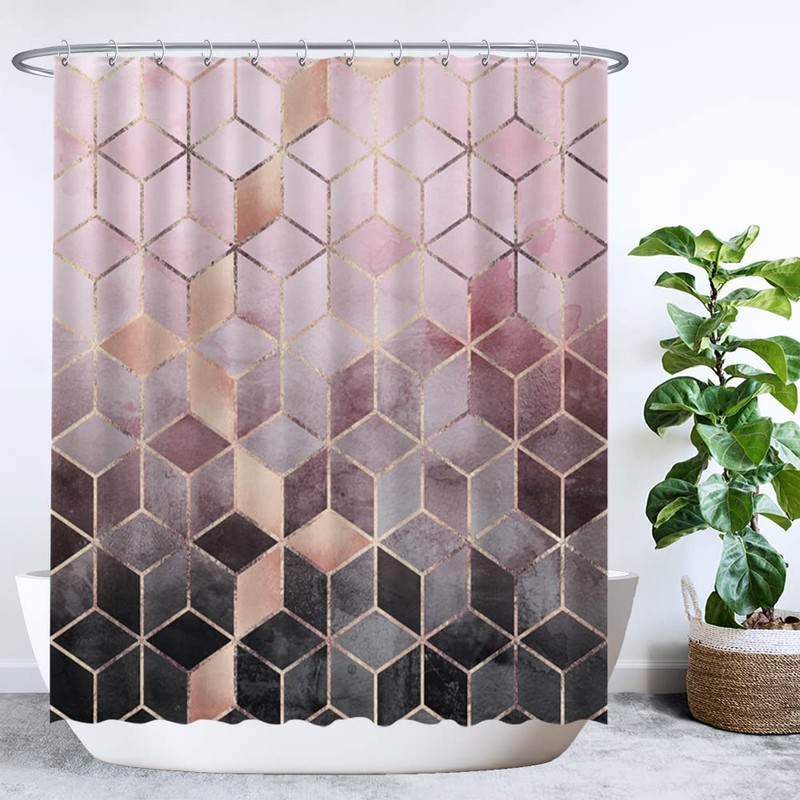 Ulticool Shower Curtain - Marble Ombre Pink Geometry - 180