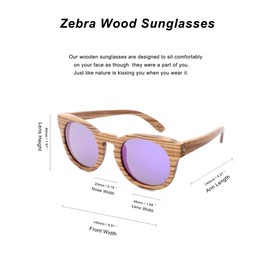 Mini Tree Sunglasses Wooden Men's Polarised Mirrored Handmade Cat.3 Floating Retro Round Sun Glasses for Women UV400 Protection, Wooden Frame Purple Lens