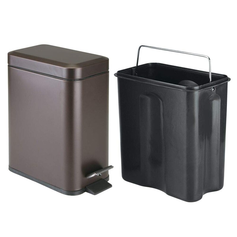 mDesign 1.3 Gallon Rectangular Slim Profile Steel Step Trash Can