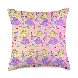 Gildel Design Fashion Doll Purple Lipstick Nail Polish Throw Pillow, 18x18, Multicolor