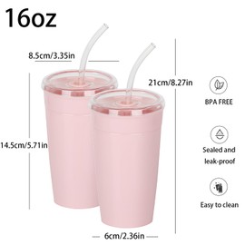 Yisituo 16 oz Single Layer Cute Plastic Cups (2, Pink)