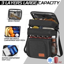 ZRSUN Insulated Lunch Bag for Women Men, Reusable 3 Layers Large Capacity Lunch Box Women, Expandable Reusable Water-resistant Lunch Box for Work Travel Office Picnic Hiking