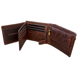 Lundholm Sundsvall Men's Leather Wallet with RFID Protection, Genuine Leather Wallet for Men, dark brown, Classic