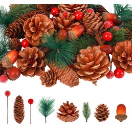 Anstore Pine Cones Set, 180 Pieces Decorative Branches Christmas, Pine Cones, Pine Needles, Acorns for Christmas, Flower Arrangements, Wreaths, Christmas Tree Decorations, Advent Decoration