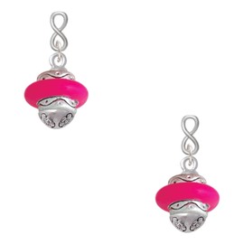 Delight Jewelry Silvertone Hot Pink Center Spinner Silvertone Infinity Post Earrings