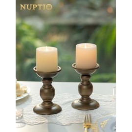 Nuptio - 2 portavelas de pilar de hierro de bronce, ideal para velas de pilar de 3 pulgadas, regalos para bodas, fiestas, hogar, spa, reiki, velas votivas (2 x S)