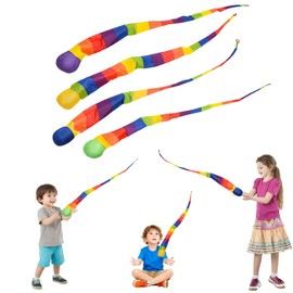 Pack of 4 Rainbow Tail Balls, Comet Balls, Tail Ball, Play Ball, Comet Ball, Ball for Throwing, Throwing and Catching, Children's Toy, 4 Colours, Safe for Indoor and Outdoor Use, for Sensory Exercises