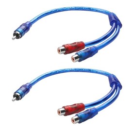 Y Splitter Cable, 1 Male to 2 Female Audio Video Cable,Short Audio Speaker Splitter Cable for Subwoofer, Car Radio, Amplifier (Blue, 30cm)