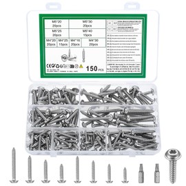 Pack of 150 M4 M5 self-tapping screws, Torx wood screws with Torx drive, chipboard screws set, raised head screws, stainless steel screws, universal screws assortment