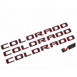 4Pc 2015-2022 Colorado V6 Body Fender Tailgate Side Emblems 3D Badge Logo Truck Nameplate Sticker Letter 85594766 Replacement for Colorado (Red Black)