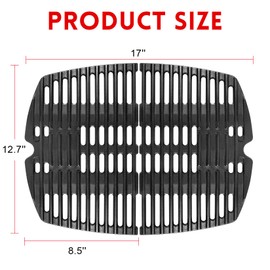GGC 7644 7582 Grill Grates for Weber Q100 Q1000 Q120 Q1200 Q1400 Gas Grills, 17" x 12.7" Cast Iron Cooking Grates for Weber 50060001 51010001 51040001 51060001, 2PCS Baby Q Replacement Parts