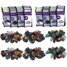 WireJewelry World Stone Mix Rock Tumbler Refill Kit - 3 Lbs. Each of Asia, Brazil and Madagascar Stone Mixes and 6 Batches of 4 Step Abrasive Grit and Polish