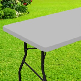 Smiry Rectangle Picnic Table Cloth, Waterproof Elastic Fitted Tablecloths for 6 Foot Tables, Washable Polyester Table Cover for Camping, Outdoor and Indoor (Light Grey, 30"x72")