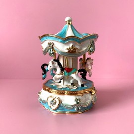 JFYSJ Wrapped Metal Jewelry Trinket Box Carousel Horse Unicorn Figurine for Anniversary Birthday Gift (blue)
