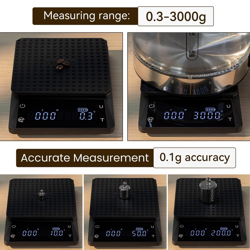 Bemece Digital Coffee Scales with Timer,0.1g/3KG High Precision Kitchen Scale