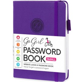 GoGirl Password Book with Alphabetical tabs – Internet Address & Password Keeper Logbook for Password Organization, Journal Notebook for Saving Website Logins. Small Size 11 x 14.5cm - Purple