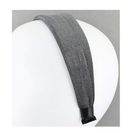 Silver Black headband 1 5/8" wide shiny satin fabric covered hair band no teeth