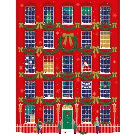Greeting Card Traditional Festive Windows A4 Advent Calendar - 24 Door Wood Wildlife Design, Red