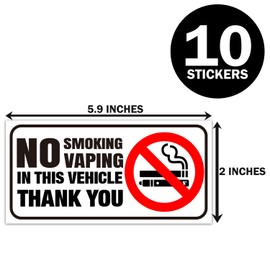 10 No Smoking No Vaping Stickers for Homes, Vehicles, Outdoors, Self-Adhesive Premium Vinyl Labels, Laminated for Ultimate UV, Water & Fade Resistance, 3x1.5 inch
