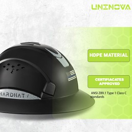 UNINOVA Full Brim Hard Hat Vented Construction Helmet Cascos De Construccion Work Helmet 6 Point Suspension ABS Safety Helmet OSHA Approved Hard Hat with Chin Strap(FB-Black)