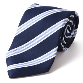 Michi Kolondon Brand Necktie, Made in Japan, 100% Silk, Jacquard Weave, Woven Pattern Regimen Stripe, D: Navy