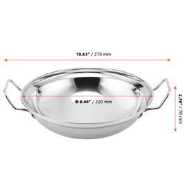 SINJEUN Set of 6 Stainless Steel Balti Serving Dishes 22cm/8.6", Round Curry Serving Dishes, Large Batli Bowls for Restaurants, Bars, Indian Cuisine
