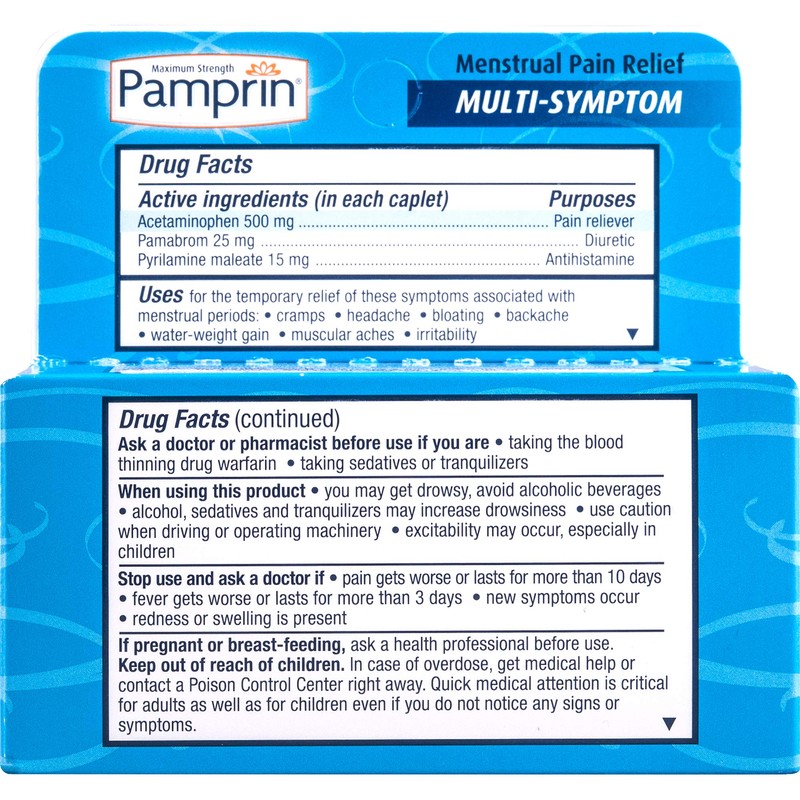 Pamprin Multi-Symptom Caplets 40 Caplets (Pack of 4)