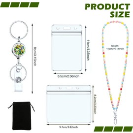 MIUXRZ Retractable Lanyards for ID Badges & Keys, Colorful Beaded Lanyards for Women Cute Teacher Lanyard with Id Holder, Retractable Lanyard Badge Reel Keys Eyeglass Chains for Women Gift