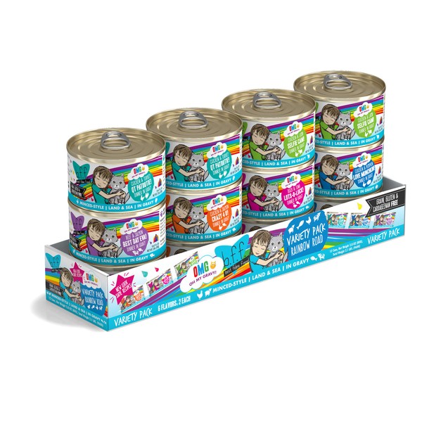 Weruva B.F.F. Omg - Best Feline Friend Oh My Gravy!, Variety Pack, Rainbow Road, Wet Cat Food By, 2.8Oz Cans (Pack Of 12)
