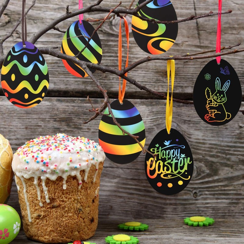 HOWAF Easter Scratch Art Egg Decorations, Easter Scratch Cards Scratch