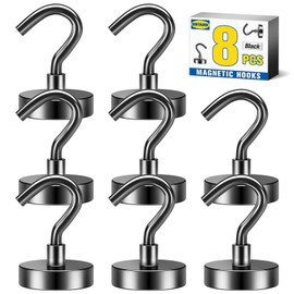 Grtard 8 Pack Magnetic Hooks 35LBS Heavy Duty Magnetic Hooks for Hanging, Neodymium Magnet Hooks Cruise, Magnet with Hooks Strong Magnetic Hooks for Cruise, Grill, Towel, Kitchen Indoor Hanging