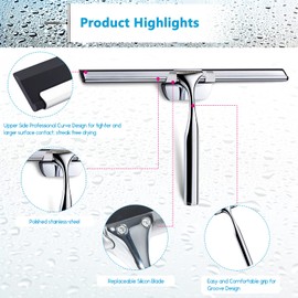 Love-KANKEI Shower Squeegee Window Squeegee with Rubber Lip Includes 1 Spare Lip and 1 Hook (28 cm)