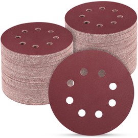 POTUINOM 5 Inch 8 Hole Sanding Discs, 100 PCS 600-Grit Hook and Loop Sandpaper, Round Alumina Orbital Sander Pads for Polishing, Grinding, Woodworking