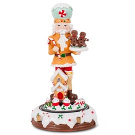innodept12 Nutcracker Figure and Rolling Train Collectible - Christmas Figurine with LED Light and Music, Battery Operated, Heigh 7.87 Inches