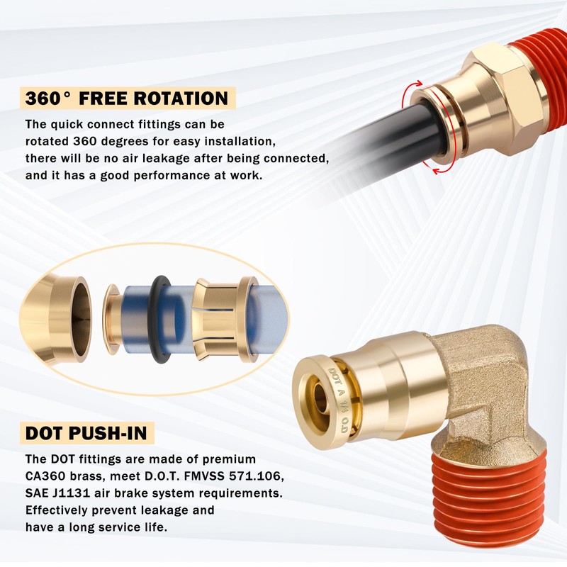CheeMuii 64 PCS Brass DOT Air Line Fittings with 100FT